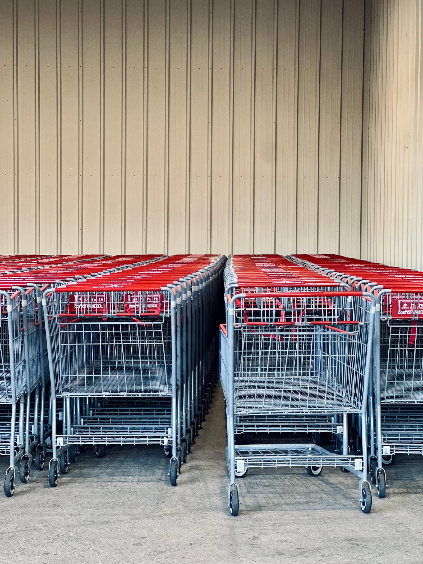 Carritos de la compra en la entrada de un almacén Costco